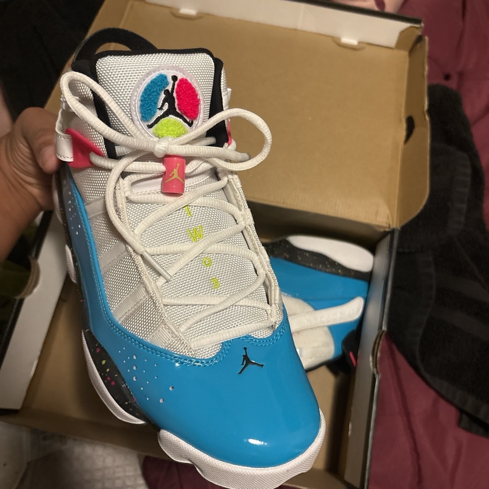 Jordan 6 rings white light blue fury cyber sneakers